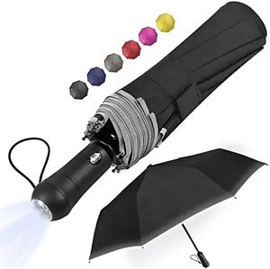 Parapluie pliant entièrement automatique personnalisé avec logo, lampe torche LED intégrée, vente en gros pour fabricants, modèle unique très demandé pour voiture - Product Image 2