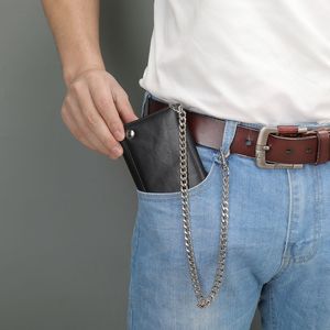 Men's Black Genuine Leather Biker <b>Wallet</b> Vintage Trifold Clutch Bag Purse with Buckle Original <b>Long</b> Bikers Chain <b>Wallets</b> for Men - Product Image 1