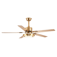 Ventilateurs de plafond dorés de 52 pouces avec lumières et télécommande pour chambre à coucher Ventilateur de plafond moderne avec moteur BLDC réversible 3CCT à intensité variable