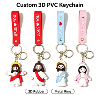 Porte-clés mignon en forme de personnage religieux de dessin animé avec bracelet « JESUS T'AIME », porte-clés Jésus personnalisé en PVC souple 3D