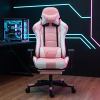 Fauteuil de Gaming Ergonomique avec Repose-Pieds en Cuir PU, Inclinable, Dossier Haut, Pivotant, Réglable en Hauteur (3 Positions à Gaz)