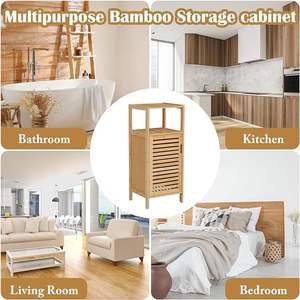 Moderno Mueble Vertical de Bambú para Baño, Organizador de Artículos del Hogar, Estante para Especias con Puerta, Fácil de Instalar - Product Image 6