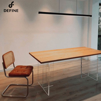 Table de salle à manger de comptoir en bois de grande taille avec pied de table en acrylique pour hôtel restaurant salon