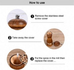 Wood Salt <b>Pepper</b> <b>Grinder</b> Set Manual Rotary Knob Mills Acrylic Window Adjustable Ceramic Grinding-6.5inch 2 Pack Multiple - Product Image 4