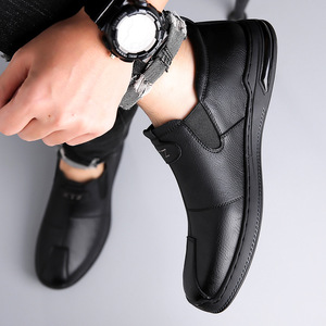Mocassins en cuir pour hommes, bout rond, à enfiler, semelle souple, chaussures décontractées de printemps - Product Image 3