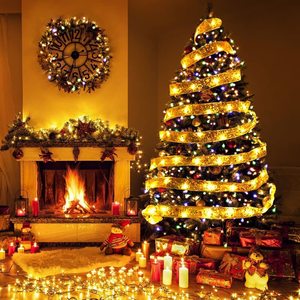 Lampu dekorasi pohon Natal LED dua lapisan, pita satin cap panas, kawat tembaga tahan air IP68 dapat diredupkan 2000K hangat - Product Image 2