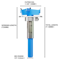 Kit de plantilla de perforación de 35 mm para bisagras de gabinete, localizador de posición de orificios en madera con broca Forstner de carburo ajustable para bisagras
