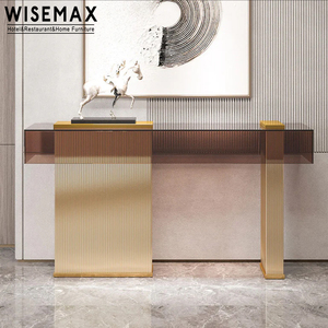 Table en <span class=keywords><strong>verre</strong></span> trempé de luxe moderne, pour couloir, cadre en <span class=keywords><strong>acier</strong></span> inoxydable, Table étroite, pour meuble de salon, 20 pièces - Product Image 1