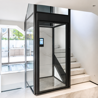 Ascenseur de luxe moderne en forme de L avec panneau arrière LED et gaine en verre, personnalisé pour villa et maison duplex intérieure