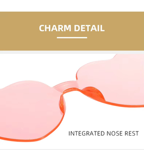 Vente en gros Lunettes de soleil mode unisexes sans monture en forme de cœur Transparent PC Frame UV400 Confortable One Piece Sun Eyewear Candy - Product Image 6