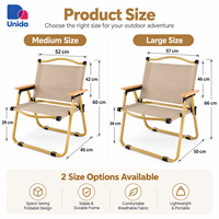 Chaise pliante légère Kermit, chaise de camping d'extérieur avec accoudoirs en bois pour le jardin, la terrasse et les activités de pêche