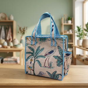 Sac fourre-tout en toile de coton imprimé bohème, grande capacité, forme rectangulaire, pour voyage et extérieur, pliable, design cousu - Product Image 2
