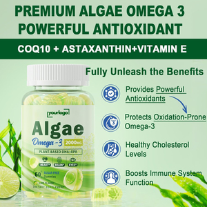 Commercio all'ingrosso vegano Omega 3 alghe olio DHA EPA da CoQ10 Marine integratore astaxantina Gummies folato <span class=keywords><strong>vitamina</strong></span> <span class=keywords><strong>E</strong></span> <span class=keywords><strong>A</strong></span> D3 senza zucchero - Product Image 2