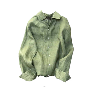 <strong>2026</strong> New Spring Women's Green Linen-<strong>Cotton</strong> Polo Long-Sleeve Shirt - Elegant <strong>Fashionable</strong> Light Luxury Youthful Stylish Set - Product Image 1