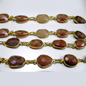 Cadena Conectora de Piedras de Luna Durmiente Naturales Color Durazno AB con Recubrimiento Místico, Forma Irregular de 12 a 15 mm - Product Image 1