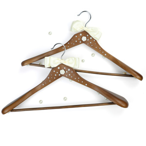 Appendiabiti <span class=keywords><strong>Moderno</strong></span> in Legno con Nastro Perlato e Gancio, Elegante Espositore a Singolo Livello per Abiti da Sposa - Product Image 5