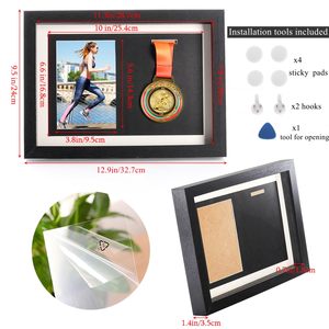 Boîte de rangement <span class=keywords><strong>pour</strong></span> médailles de marathon en bois noir Médaille unique et <span class=keywords><strong>cadre</strong></span> d'affichage de photos Boîte d'ombre d'affichage de médailles <span class=keywords><strong>pour</strong></span> les coureurs gagnants - Product Image 2