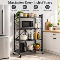 Étagère métallique pliable avec barrières de sécurité et roulettes verrouillables, organisateur de rangement pour cuisine et garde-manger