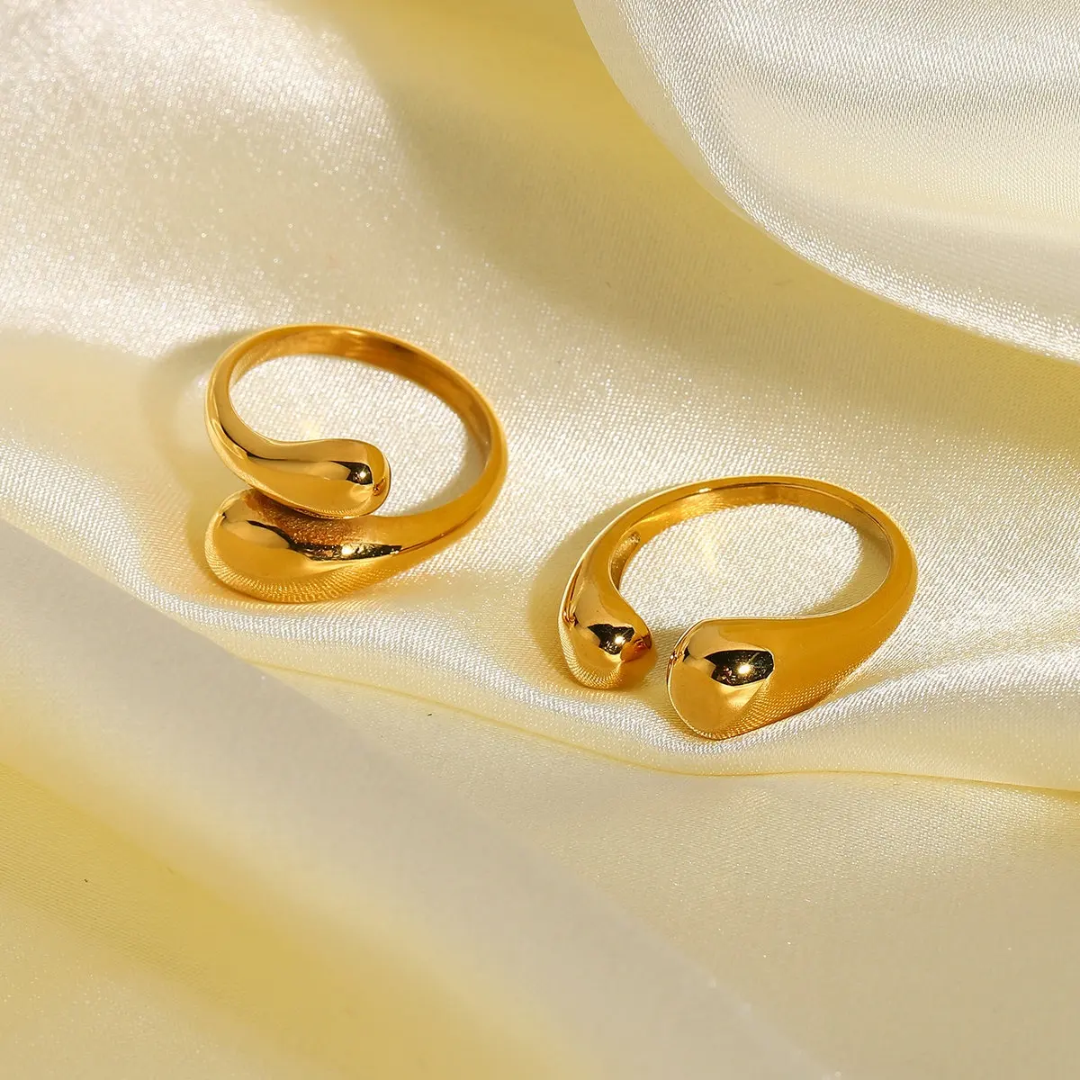 18K Gold Plated Stainless Steel Chunky Irregular Adjustable Rings for Women Open Rings Jewelry