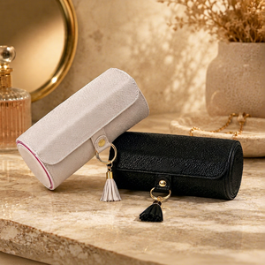 Boîte de rangement à bijoux cylindrique multi-couches en cuir PU personnalisé, étui de voyage portable pour organiser les bijoux, emballage cadeau pour bijoux - Product Image 1