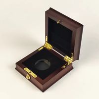 Boîte à monnaie en bois poli avec doublure en velours noir, charnières métalliques, fermeture à pression, logo personnalisé, boîte de présentation de monnaie en bois pour récompense, souvenir, cadeau