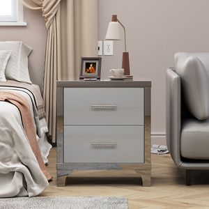 High Gloss Mirrored Nightstand With 2 <b>Drawers</b> Modern Metal Handle <b>Storage</b> <b>Drawer</b> - Product Image 2