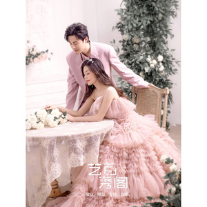 Artistic Bridal Gown Lotus Root Pink Halter Ball Gown Natural Waistline Folds Wedding Dress - Product Image 4