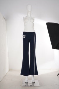 Women Digital Printed Flare Leg Pants Low Rise Slim Fit Stretch Knit <b>Trousers</b> with Contrast Side Stripe Casual Streetwear Bottom - Product Image 6