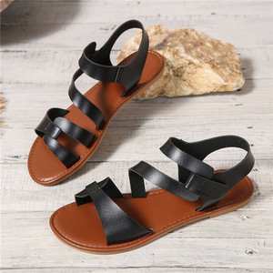 Sandalias de playa planas con punta abierta para mujer de PU estilo romano diseño de bloqueo de color característica antideslizante venta directa de fábrica para el verano - Product Image 2