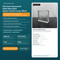 Brique de verre texturée transparente moderne personnalisée à motif écaille de poisson, bloc de cristal solide carré pour la conception de cloisons de chambres d'hôtels de luxe