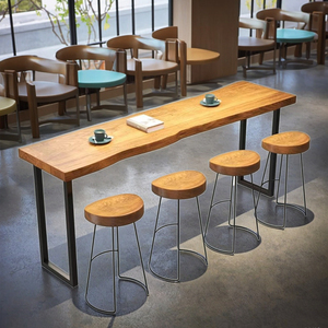 Sgabello da Bar Moderno in Legno Massello per Sala da Pranzo Commerciale, Gambe in Ferro Resistenti, Personalizzabile e Montabile a Parete per Casa e Hotel - Product Image 1