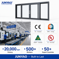 Fenêtre coulissante à double battant en aluminium anti-ouragan JUNYAO Factory, résistante au vent, verre double vitrage trempé 5+9A+5, extérieur