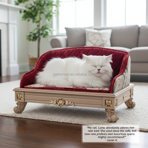 OE-FASHION Lussuoso Divano per Gatti in Legno Massello Antico Intagliato a Mano con Rivestimento in Velluto Reale, Arredamento per Animali Domestici di Piccola e Media Taglia - Product Image 4