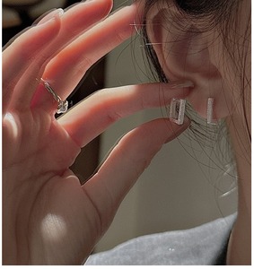 Pendientes Cuadrados de Plata de Ley S925, Diseño Coreano, Estilo Moderno, Texturizados, Venta al por Mayor - Product Image 5