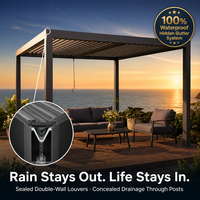 Villa Pergola en aluminium bioclimatique avec toit à lames orientables électriques, éclairage LED, rideaux, télécommande, revêtement poudré, gazebo de jardin