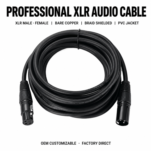 XLR Audio Cable Male to Female 3 Pin Bare Copper Braided Shield Low Noise Microphone Cable PVC for Mixer Speaker