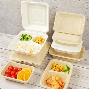 Custom-Logo Eco-Friendly Disposable <b>Corn</b> Starch 3-Compartment Paper Bowls Boxes with Lid500ml Capacity Picnic Food Containers - Product Image 2