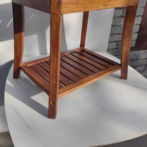 Taburete de baño de madera maciza, 60x30x45cm, marrón oscuro, banco multifuncional para guardar zapatos - Product Image 2