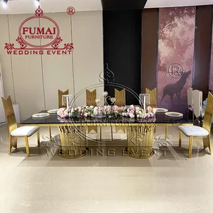 2 Metal Bloom Pedestal Base Wedding Gold Glass Dining Table