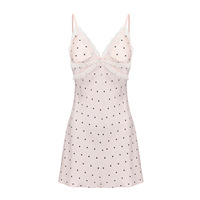 Chemise de nuit en satin pour femmes, à pois, col en V, avec dentelle, bretelles spaghetti, robe de nuit avec bonnets rembourrés, vêtements de nuit romantiques pour femmes