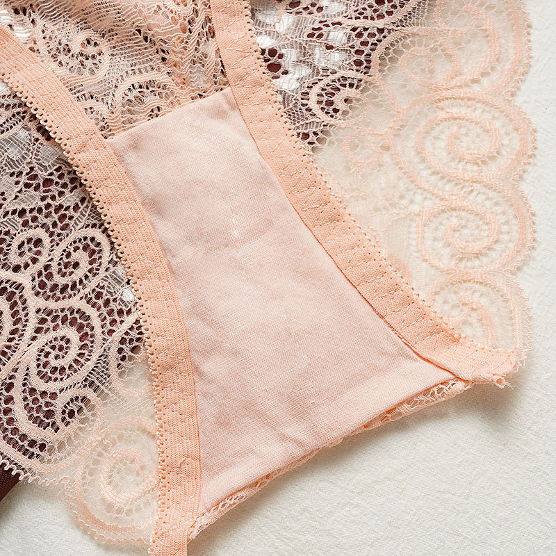 Wholesale Women Sexy Fashion Solid Color Seamless Soft Transparent Lace Briefs Panties