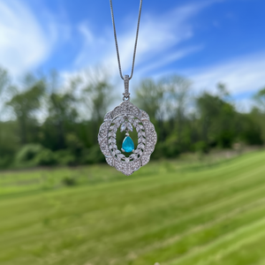 สร้อยคอจี้925สีฟ้านีออนสุดแปลก Paraiba เงินห้อยระย้าห้อยต่องแต่งลูกปัดของขวัญหมั้นของผู้หญิงสร้อยไข่มุกรัศมีสีฟ้า - Product Image 1