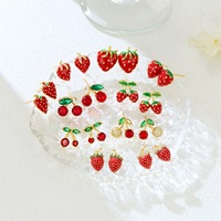 Emaille Aardbei Kersen Stud Oorbellen Heldere Steen Schattige Fruit Sieraden Zoete Statement Oorbellen voor Dames Meisjes Zomer