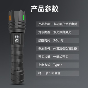 ไฟฉาย BaiFeng แบบชาร์จซ้ำได้ ไฟ LED ซูมได้ ชาร์จผ่าน USB พร้อมหน้าจอดิจิตอล ไฟฉายยุทธวิธี - Product Image 2