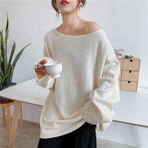 Đầu Mùa Thu Giản Dị Hàn Quốc Phiên Bản Giảm Béo Áo Thun Off-Shoulder Lười Biếng Phong Cách Lỏng Sexy Dệt Kim Áo Len Trong Màu Rắn - Product Image 5