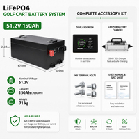 Batterie LiFePO4 24V, pack de batteries au lithium LiFePO4 51.2V 65Ah 105Ah 150Ah pour voiturette de golf, tricycle électrique, utilisation en flotte, BMS intelligent CAN