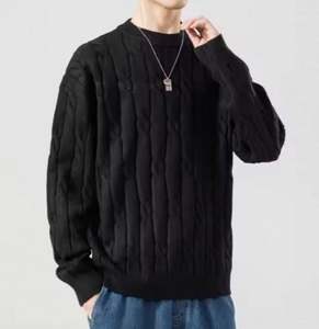 เสื้อสเวตเตอร์คอกลมผู้ชายผ้าฝ้าย100% แท้ป้องกันการหดตัวดีไซน์ทันสมัย2025ฤดูใบไม้ร่วง/ฤดูหนาวระบายอากาศได้ดี - Product Image 2