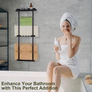 Étagère de rangement murale non perforée et porte-serviettes pour salle de bain - Product Image 2