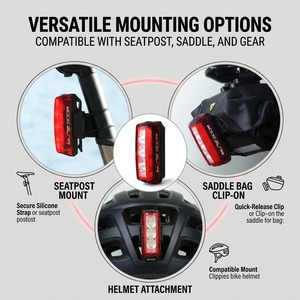 Feu arrière de vélo Lumixell LED 300LM rechargeable USB-C super lumineux en ABS, étanche IPx4, avec DRL rouge pour la conduite nocturne - Product Image 3