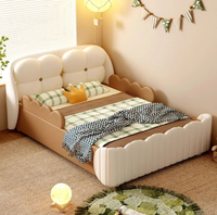 Lit pour enfants au design moderne avec coffre de rangement haut, barrière de sécurité, en bois écologique et cuir, pour garçons et filles, idéal pour la maternelle